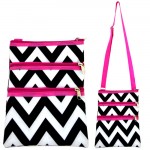 180863 - BLACK/WHITE CHEVRON DESIGN CROSSBODY BAG W/POCKET